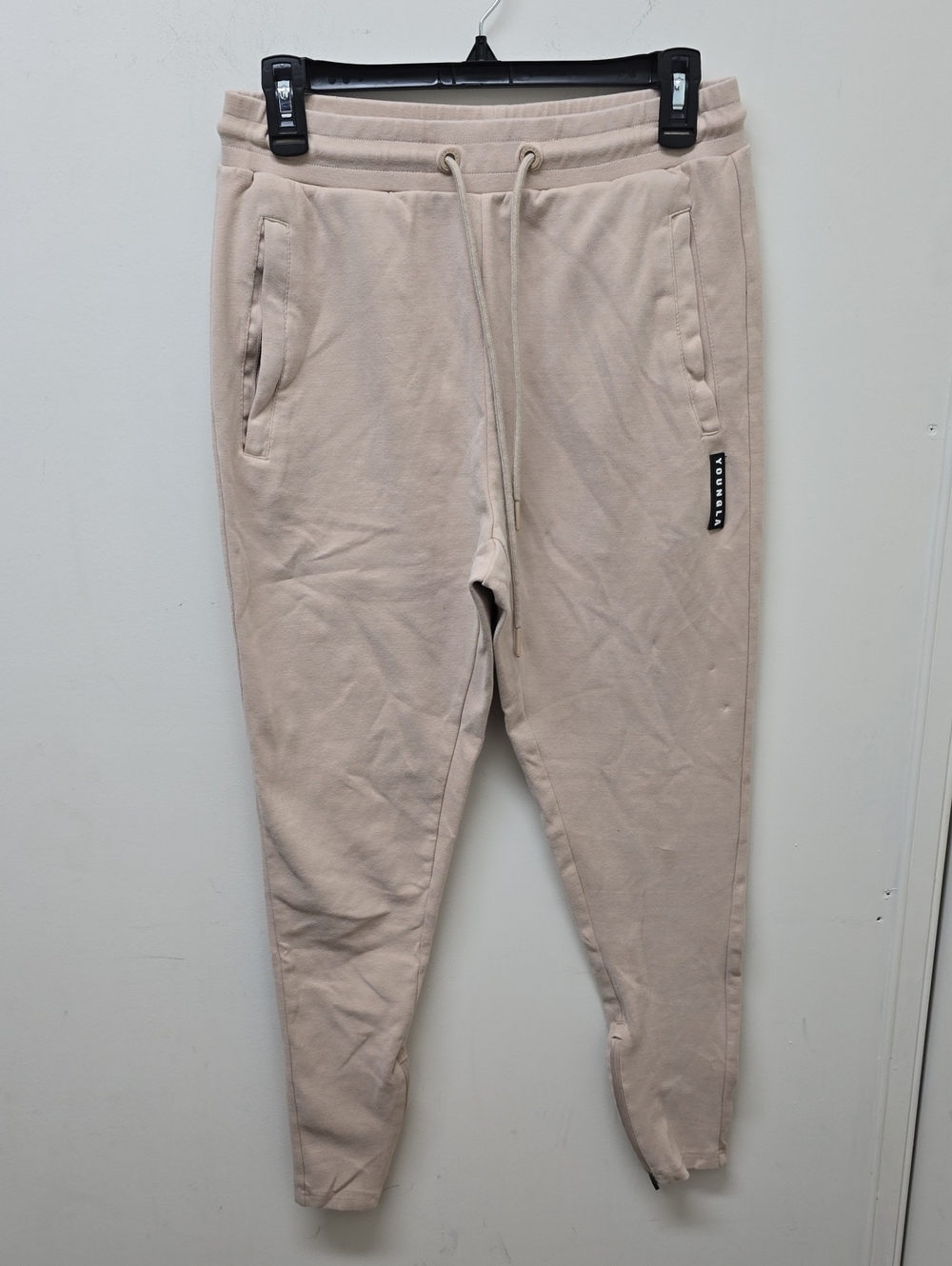 Youngla Men's Beige Slim Jogger Pants with Drawstring - Size M